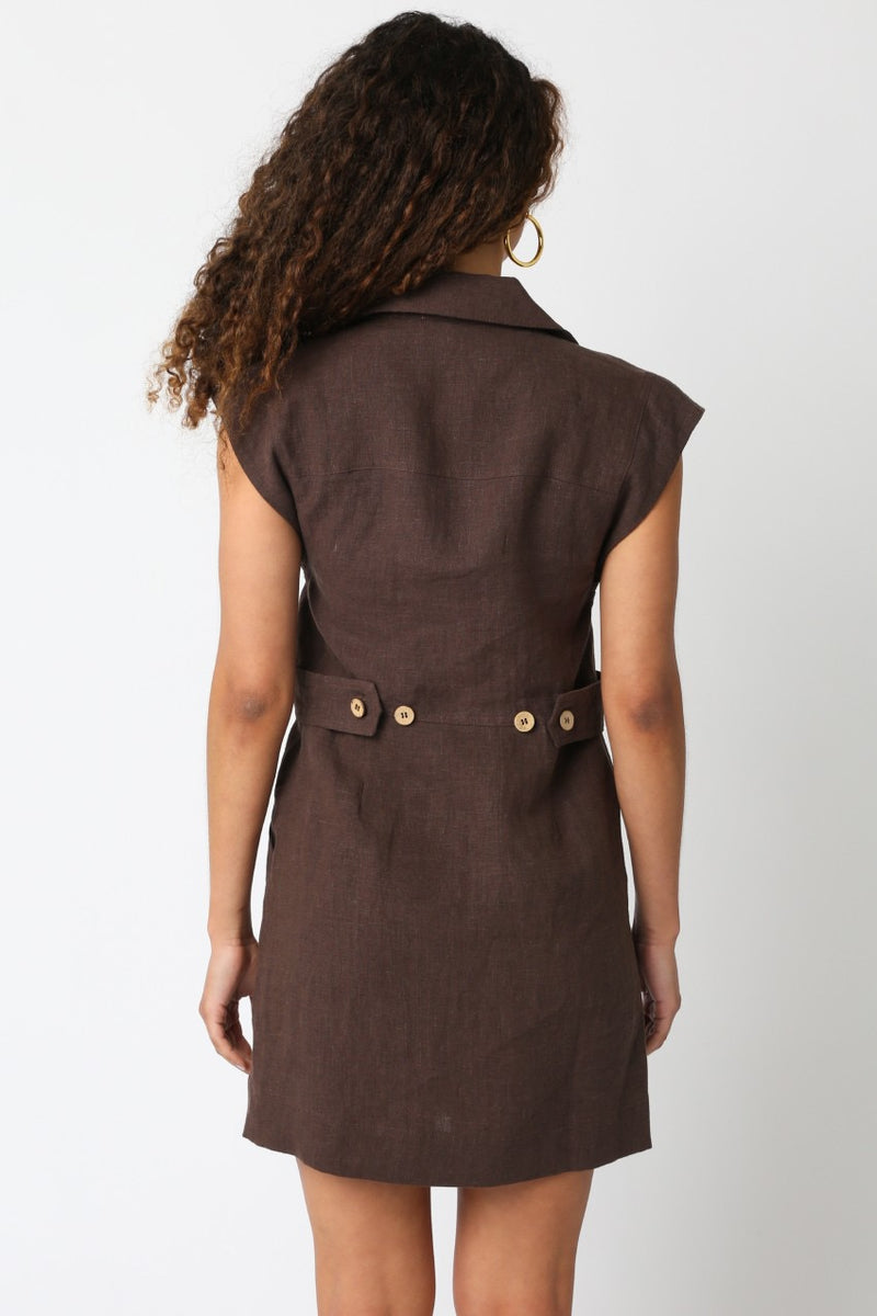 FREYA LINEN DRESS- BROWN