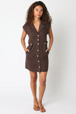 FREYA LINEN DRESS- BROWN