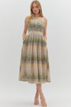 BAYOU FLORAL PLEATED STRAPLESS DRESS- MULTI GREEN