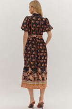 BOTANICAL MIDI DRESS- BLACK
