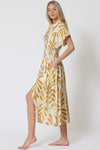 SKYLAR DOLMAN SLEEVE MIDI DRESS- IVORY/YELLOW
