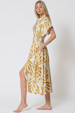 SKYLAR DOLMAN SLEEVE MIDI DRESS- IVORY/YELLOW