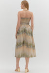 BAYOU FLORAL PLEATED STRAPLESS DRESS- MULTI GREEN