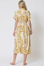 SKYLAR DOLMAN SLEEVE MIDI DRESS- IVORY/YELLOW