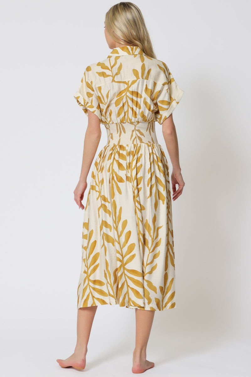 SKYLAR DOLMAN SLEEVE MIDI DRESS- IVORY/YELLOW