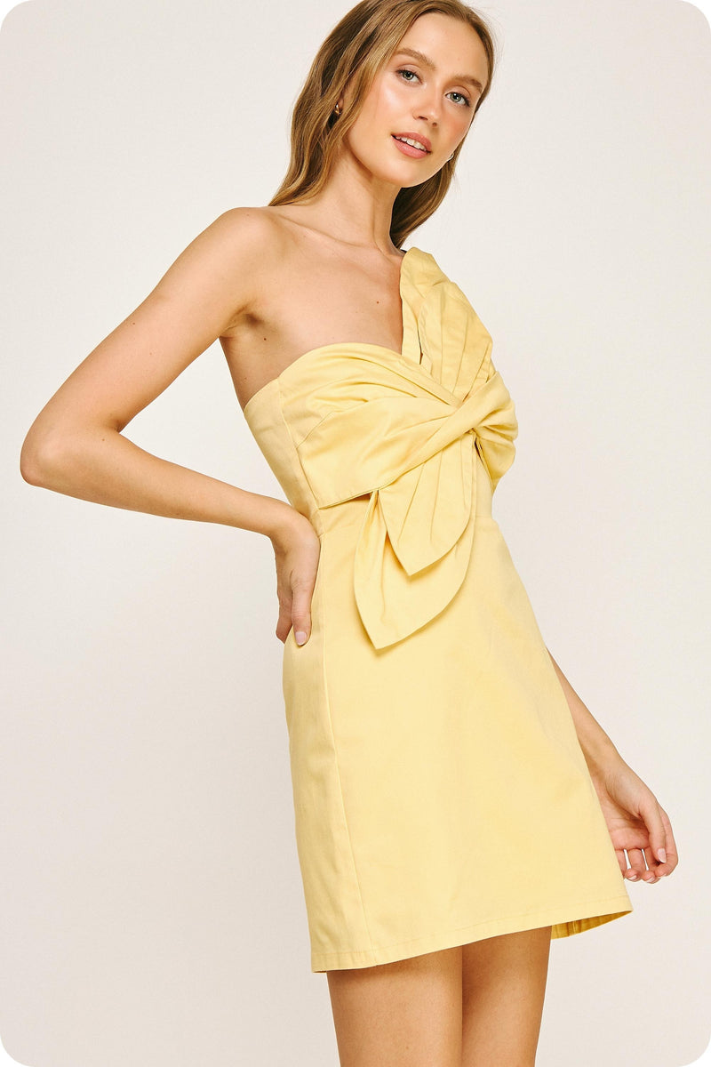 KNOT TWIST MINI DRESS- YELLOW