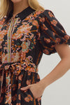BOTANICAL MIDI DRESS- BLACK