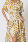 SKYLAR DOLMAN SLEEVE MIDI DRESS- IVORY/YELLOW