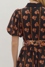 BOTANICAL MIDI DRESS- BLACK
