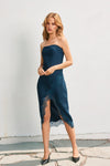 LACE STRAPLESS SLIT DRESS- EMERALD TEAL