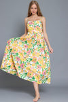GARDENIA BUTTON DOWN MIDI DRESS- YELLOW/WHITE