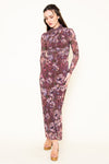 FLORAL MESH MAXI DRESS- MAUVE