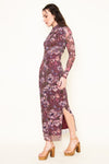 FLORAL MESH MAXI DRESS- MAUVE