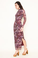 FLORAL MESH MAXI DRESS- MAUVE