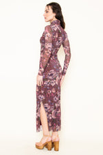 FLORAL MESH MAXI DRESS- MAUVE