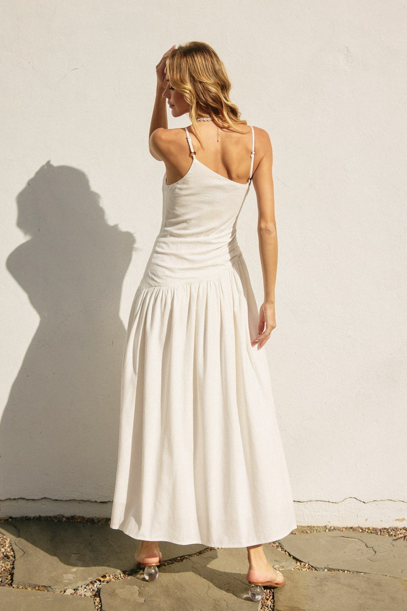 CHARMING DROP WAIST MAXI DRESS- WHITE