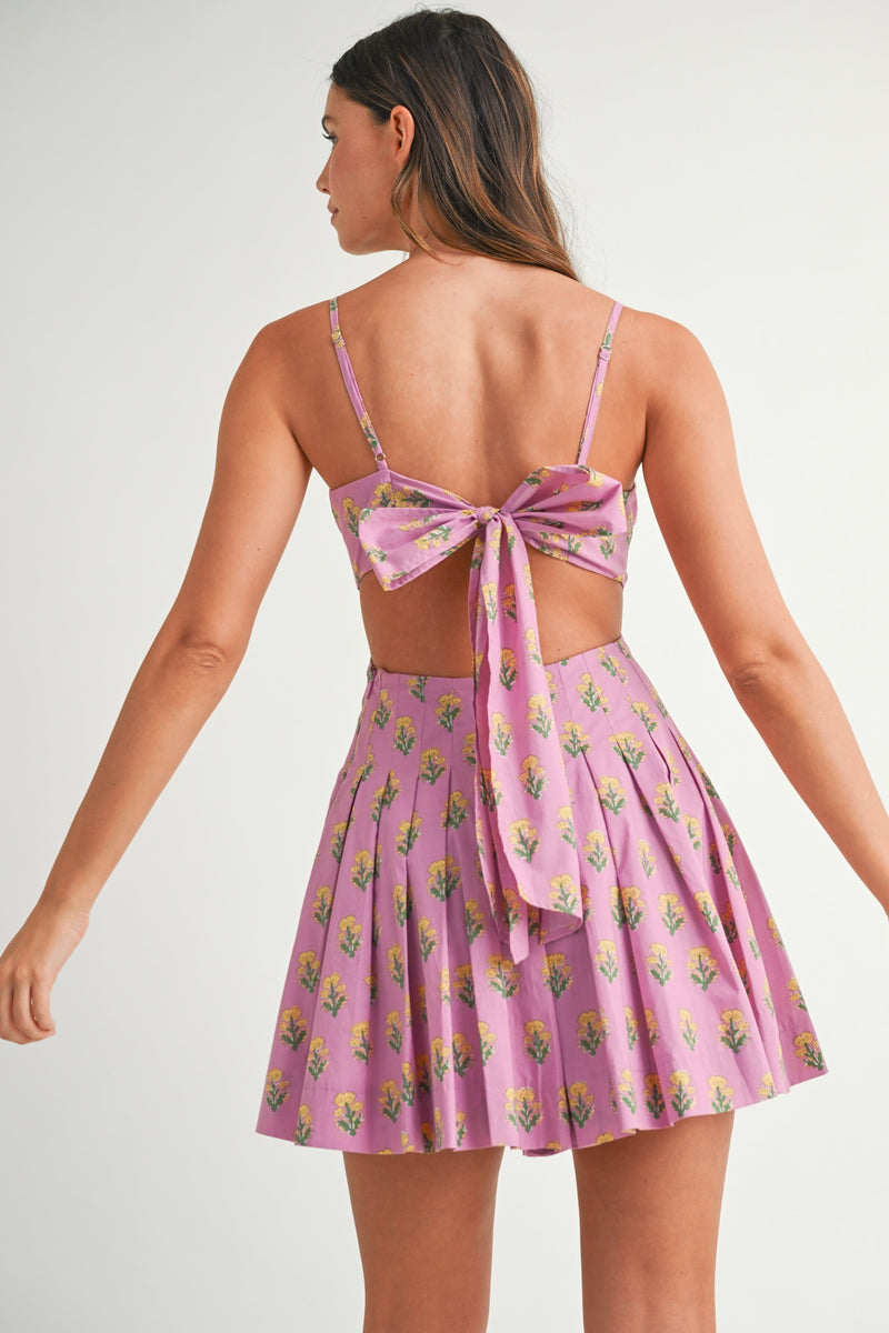 FLORAL CUT OUT MINI DRESS- ORCHID