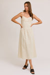DOTTED MIDI CAMI DRESS- BROWN/CREAM