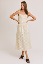 DOTTED MIDI CAMI DRESS- BROWN/CREAM
