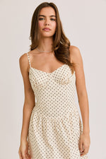 DOTTED MIDI CAMI DRESS- BROWN/CREAM