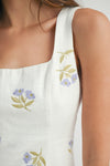 FLORAL EMBROIDERY MINI DRESS- WHITE