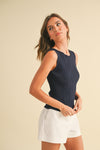 VISCOSE RIBBED TANK- NAVY
