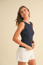 VISCOSE RIBBED TANK- NAVY