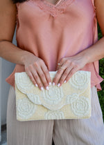 ROSE BEADED CLUTCH- IVORY