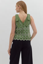 FLORAL EMBROIDERED STITCHED TANK- GREEN