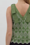 FLORAL EMBROIDERED STITCHED TANK- GREEN