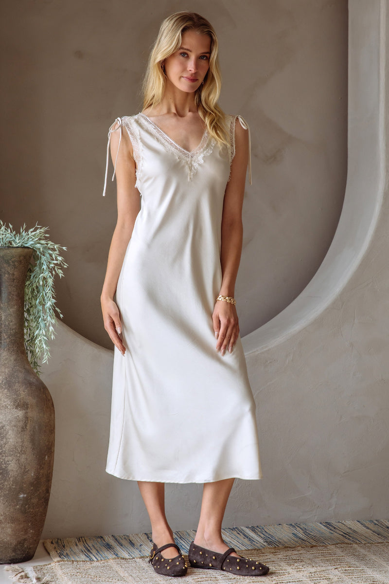 LACE TRIM SLIP DRESS- CREAM