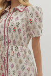 FLORAL PUFF SHOULDER MIDI SHIRT DRESS- CREAM