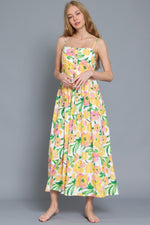 GARDENIA BUTTON DOWN MIDI DRESS- YELLOW/WHITE