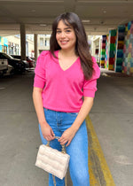 CHARMAINE PUFF SHOULDER SWEATER- FUCHSIA