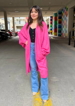 GEORGIA LONG KNIT CARDIGAN- HOT PINK