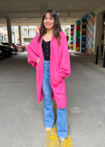 GEORGIA LONG KNIT CARDIGAN- HOT PINK