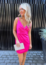 PRETTY IN PINK SATIN DRESS- HOT PINK