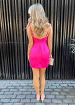PRETTY IN PINK SATIN DRESS- HOT PINK