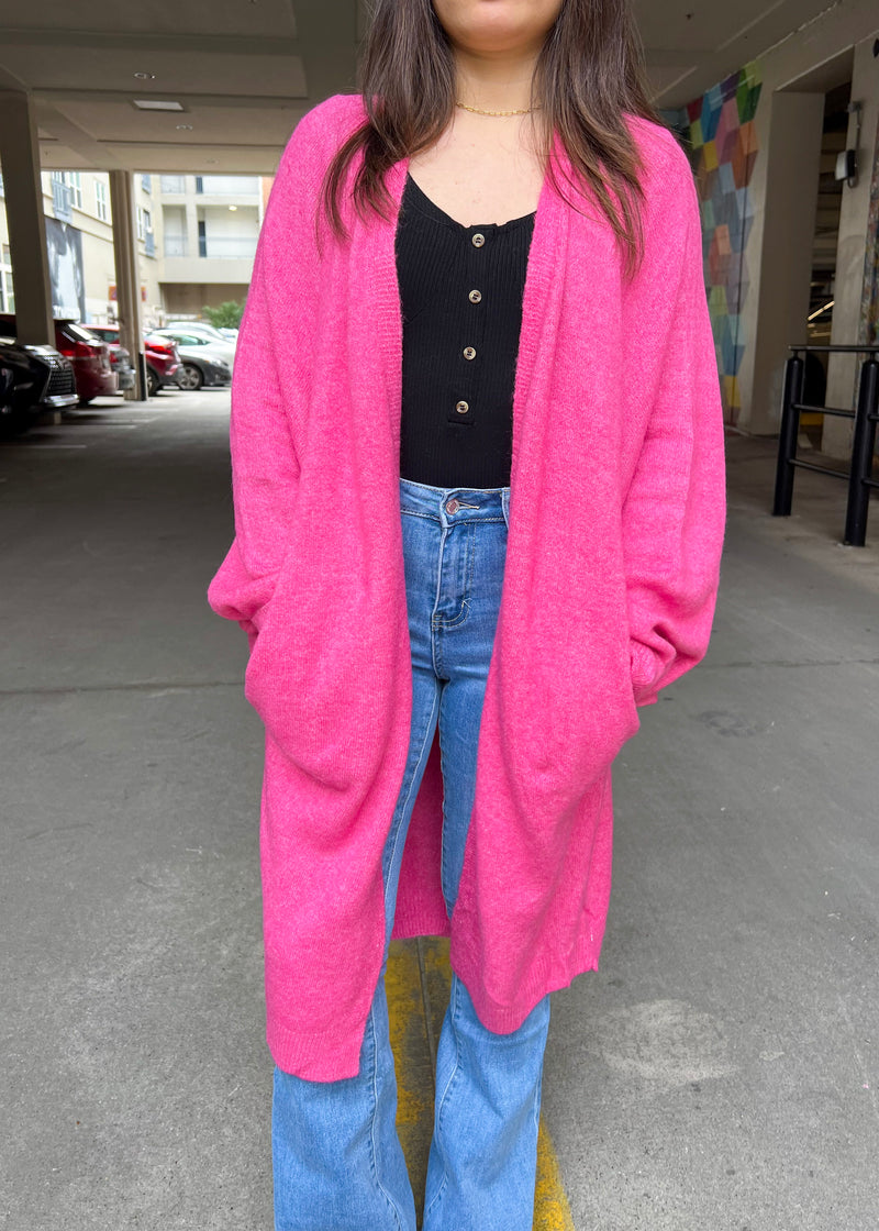 GEORGIA LONG KNIT CARDIGAN- HOT PINK