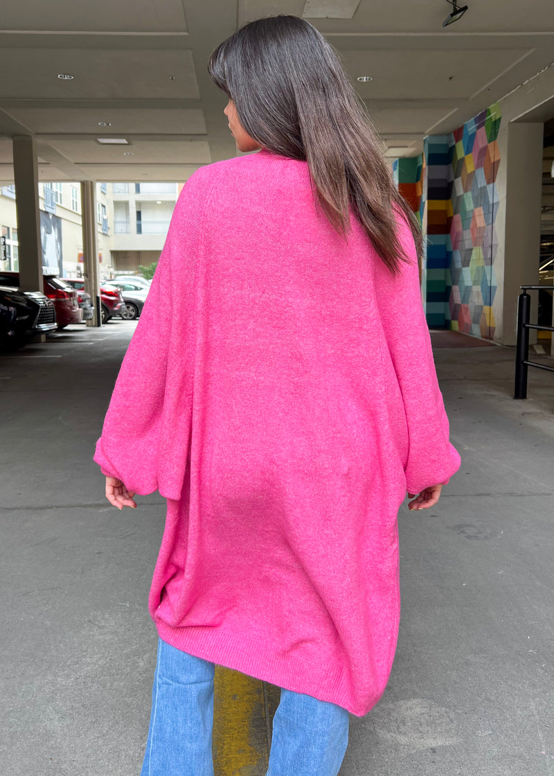 GEORGIA LONG KNIT CARDIGAN- HOT PINK