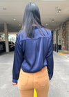 SATIN BUTTONDOWN BLOUSE- NAVY