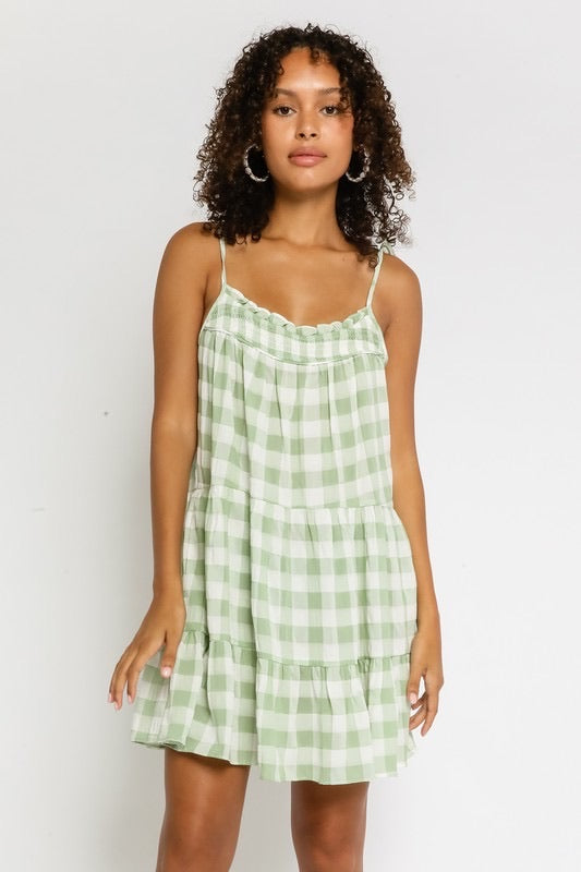 SUNDOWN PLAID DRESS- SAGE