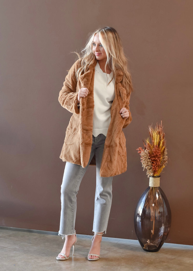 OVERSIZED FAUX FUR COAT- CAMEL