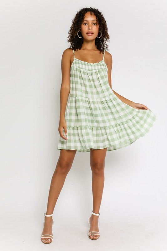 SUNDOWN PLAID DRESS- SAGE